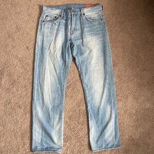 Classic Blue Straight Jeans with Subtle Fading (32 but fit like a 34)